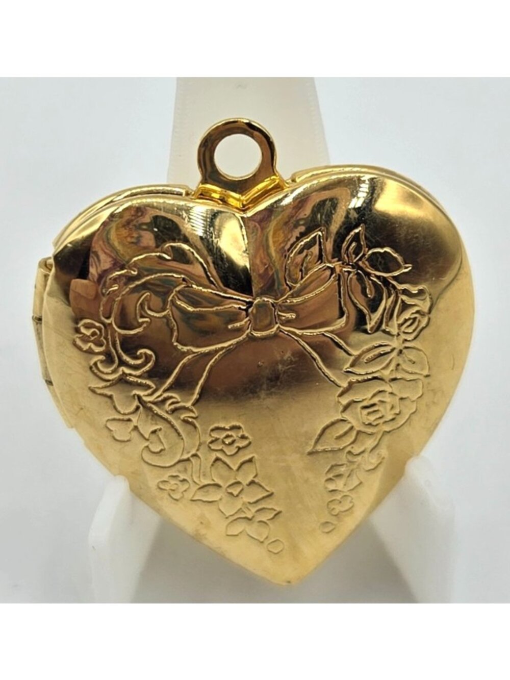 Gold Tone Engraved Puffy Heart Photo Locket Pendant